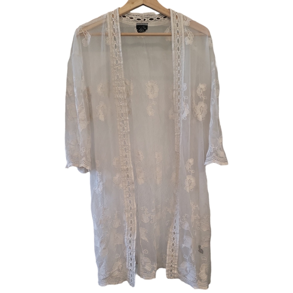 Rue21 white lace kimono floral embroidery feminine romantic - Picture 1 of 4
